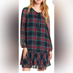 👗Draper James Plaid Long Sleeve Dress with Ruffle Hem